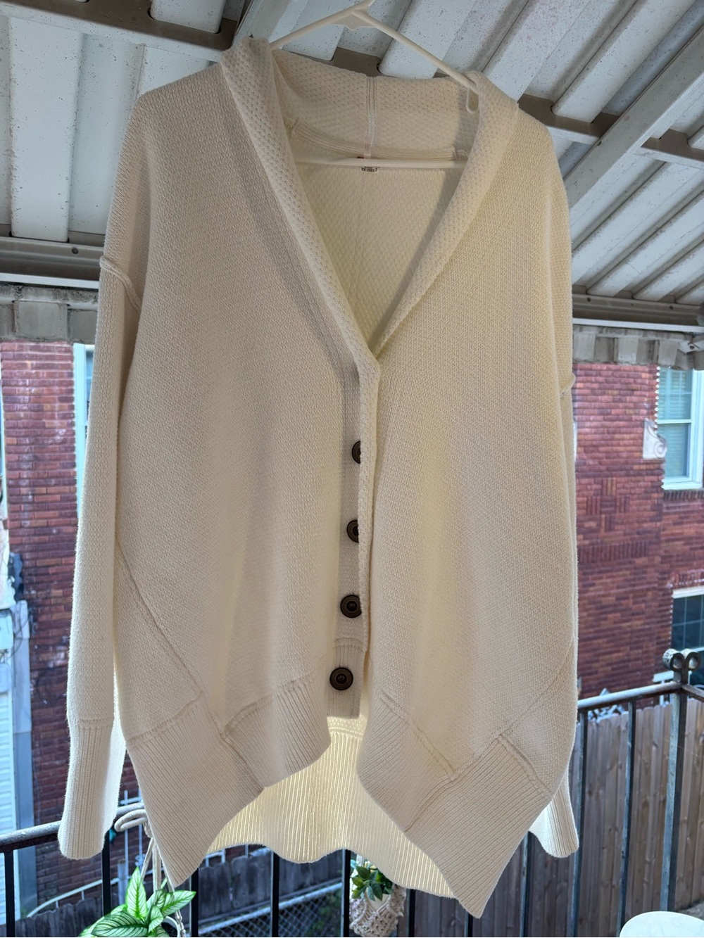 Free People Heavy Weight Cream Button-Front V-Neck Women's Sweater Cardigan